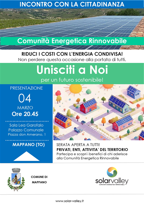 Comunità Energetica Rinnovabile a Mappano - Incontro con la cittadinanza
