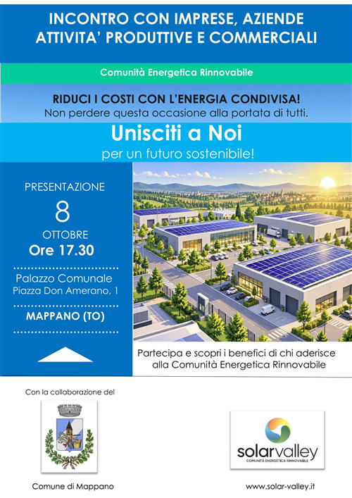 Comunità Energetica Rinnovabile
Incontro con imprese, aziende, attività produttive e commerciali