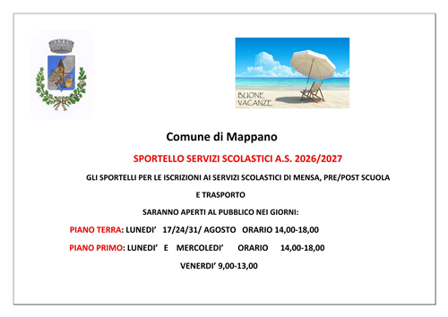 Orario estivo Sportello Servizi scolastici