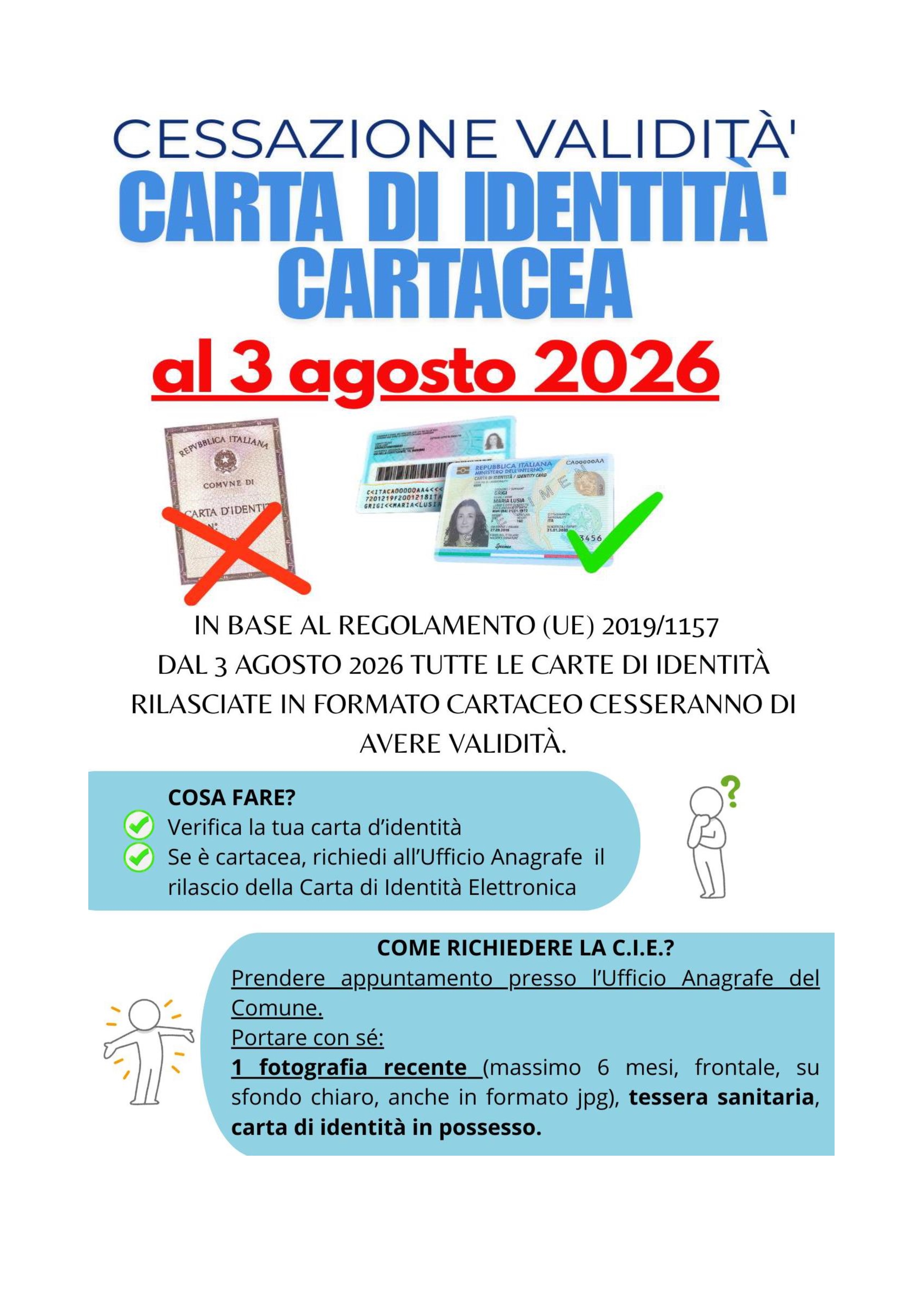 Cessazione validità Carta di identità cartacea al 3 agosto 2026