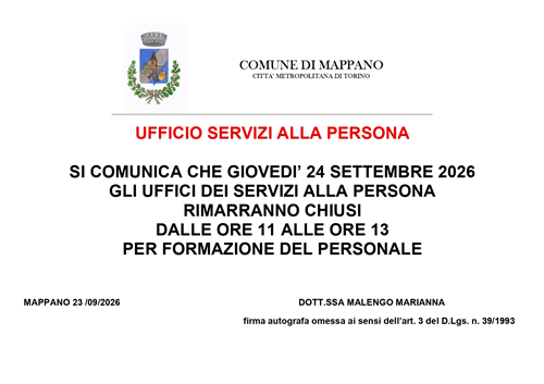 Avviso all'utenza - Settore Servizi alla Persona